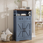 FiveWillowise Farmhouse Blue Storage Cabinet with Barn Doors and Drawers, Small Freestanding Kitchen Pantry Cabinet, Hutch Cupboard for Kitchen, Laundry, Living Room,Bathroom