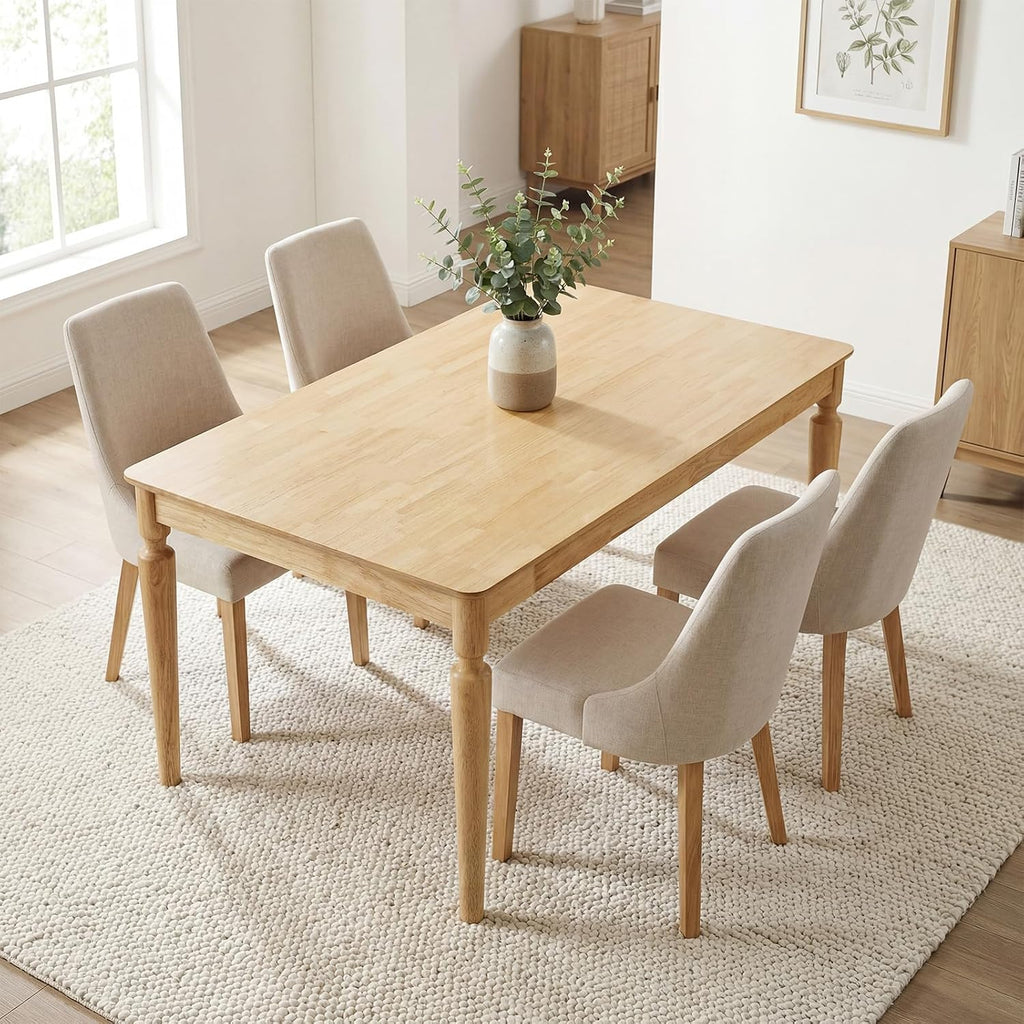 chairus 59" Solid Wood Dining Table for 4-6 People, Farmhouse Kitchen Table with Turned Legs, Sturdy Rectangular Wooden Dining Room Table for Kitchen, Dining Room & Family Gatherings, Natural Finish