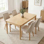 chairus 59" Solid Wood Dining Table for 4-6 People, Farmhouse Kitchen Table with Turned Legs, Sturdy Rectangular Wooden Dining Room Table for Kitchen, Dining Room & Family Gatherings, Natural Finish