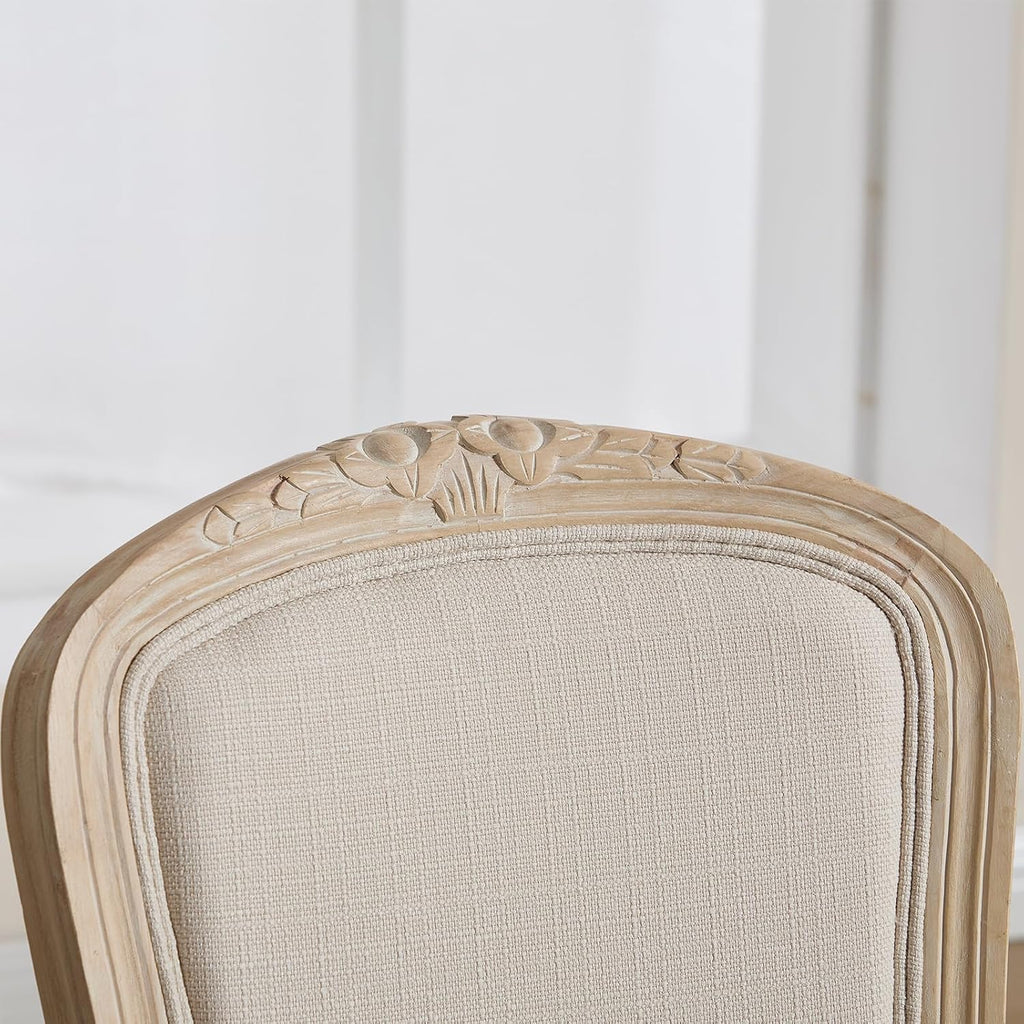 Kmax French Dining Chairs Set of 2, Farbric Upholstered Dining Chairs with Elegant Curved Legs High Back Armless Kitchen Chairs Side Chairs for Dining Room Restaurant - Linen, Beige/Natural Legs