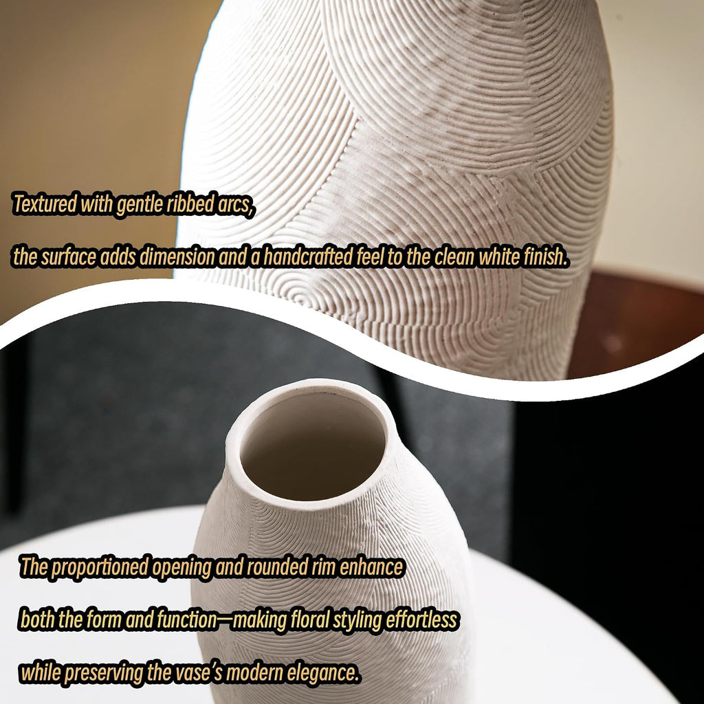 Decorative Ceramic Vase, 11.3 Inch White Modern Farmhouse Vases for Home Decor, Boho Textured Vases for Living Room, Table, Mantel, Shelf and Centerpieces Decor