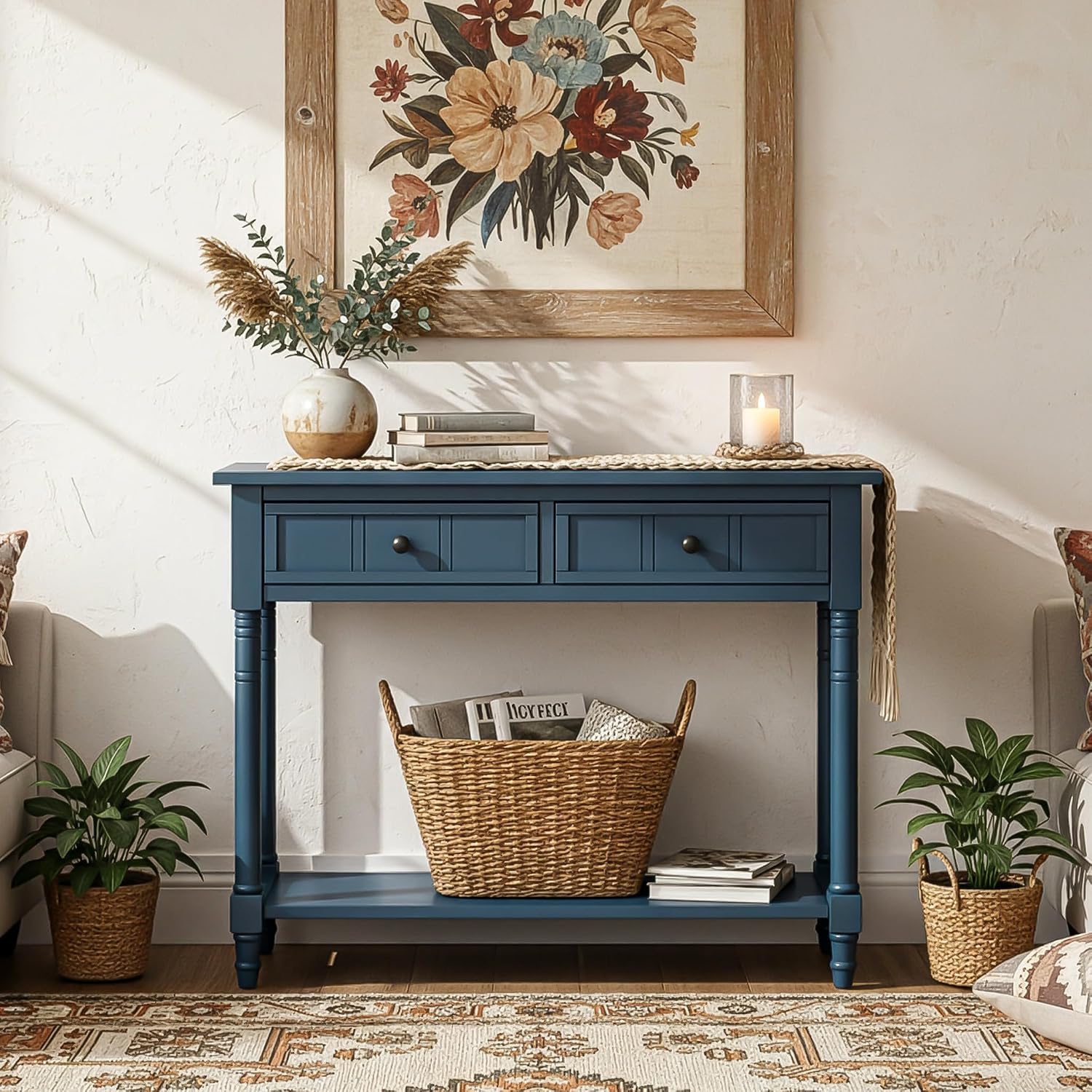 P PURLOVE Narrow Console Table with Drawer,Small Entryway Table Foyer Table for Living Room
