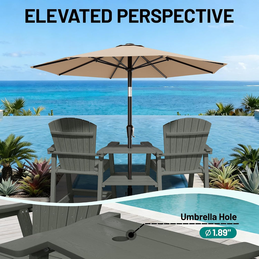 PLUUV Tall Adirondack Chairs Set of 2 with Double Connecting Trays, All Weather HDPE Bar Height Outdoor Chairs, Outdoor Adirondack Barstools with Umbrella Hole for Balcony, Patio, Backyard, Grey