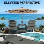 PLUUV Tall Adirondack Chairs Set of 2 with Double Connecting Trays, All Weather HDPE Bar Height Outdoor Chairs, Outdoor Adirondack Barstools with Umbrella Hole for Balcony, Patio, Backyard, Grey