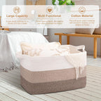 OIAHOMY Extra Large Blanket Basket, 95L Cotton Rope Woven Laundry Basket, Toy Bin for Baby Room, Container for Blanket Storage in Living Room, 24''×17''×14'', Gradient Brown