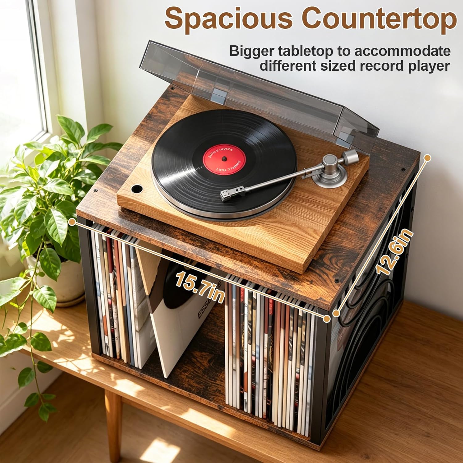 Wood Vinyl Record Storage,DIY Stackable Record Holder,Holds 80-100 LPs,Retro Vinyl Holder, Visualize Album Crate Cube,Top Supports Turntable in Bedroom Living Room Music Corner for 7/10/12In