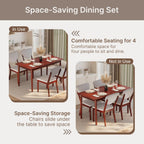 Ahomly 5-Piece Dining Table Set for 4,Solid Wood Kitchen Table Set with 4 Upholstered Linen Chairs, Space-Saving Dining Room Furniture for Apartment, Home, Dark Cherry/Grey