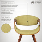 Armen Living Butterfly Mid-Century Dining Chair in Walnut Finish and Green Fabric - Set of 4