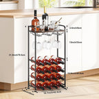 Freestanding Floor Wine Rack,16 Bottles Wine Shelf for Kitchen,Dining Room,Home,Office, Bar,Perfect Combination of Wood and Metal, Easy to Install