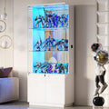 Lvifur 71” Tall Display Cabinet with Glass Doors, Modern Curio Cabinet Display Cases for Collectibles, Living Room Bookcase Locking Cabinet with Lights & Human Body Sensor, Gift for Father (White)