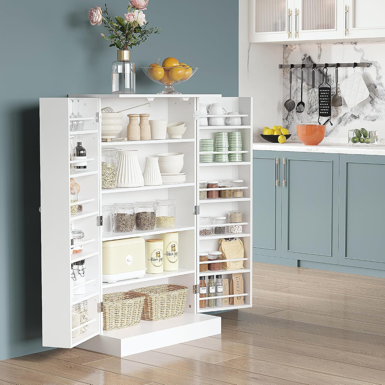 41" Modern Kitchen Pantry Freestanding Storage Cabinet with Double Doors Adjustable Shelves for Living Room - White,11.8 * 23.5 * 40.8