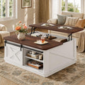 WLIVE Lift Top Coffee Table with Storage, 35.5" Farmhouse Coffee Table for Living Room, Square Center Table with Large Hidden Compartment and Adjustable Shelves White