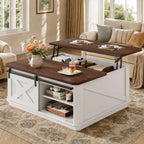 WLIVE Lift Top Coffee Table with Storage, 35.5" Farmhouse Coffee Table for Living Room, Square Center Table with Large Hidden Compartment and Adjustable Shelves White