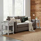 Alaterre Furniture Country Cottage Chairside End Table Set of 2 – Narrow Rustic Farmhouse Side Table with Drawer & Lower Shelf for Living Room or Bedroom (Distressed White Finish)