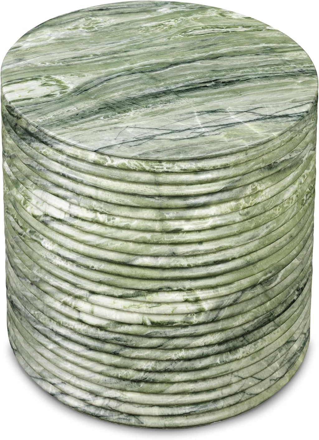 Poly & BARK Riba 16” Side Table – Seaweed Green Marble Look Finish, Solid Cement Base – Modern Ribbed End Table for Living Room or Bedside