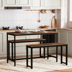HOOBRO Dining Benches, Pair of 2 Industrial Style Indoor Benches, Durable Metal Frame, for Kitchen, Dining Room, Living Room, Rustic Brown BF01CD01