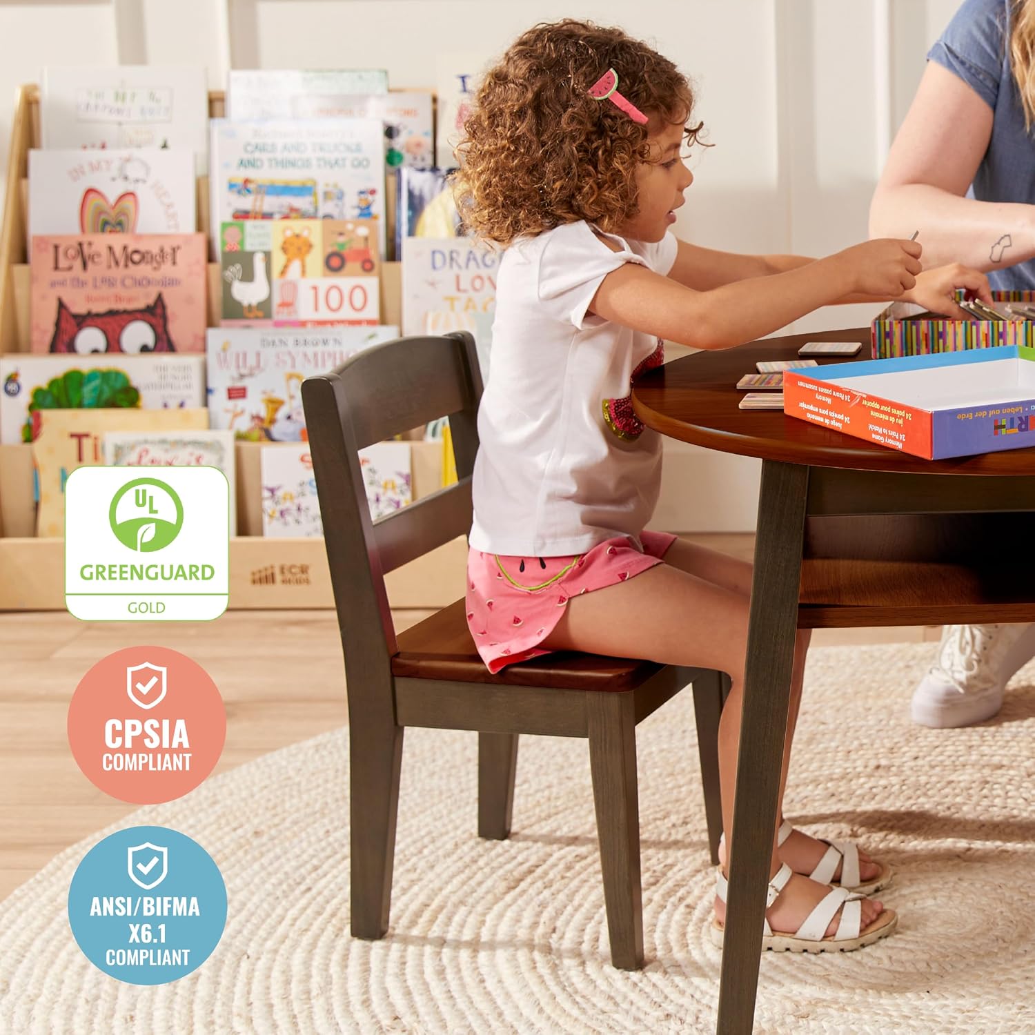 ECR4Kids Hideaway Chair, Kids Furniture, Dark Walnut/Grey Wash, 2-Pack