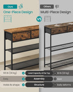 SONGMICS Console Table, Narrow Sofa Table with 2 Mesh Shelves for Entryway, Living Room, 11.8 x 38.9 x 31 Inches, 3 Fabric Drawers, Rustic Brown, BELLAH Collection ULGS098K101