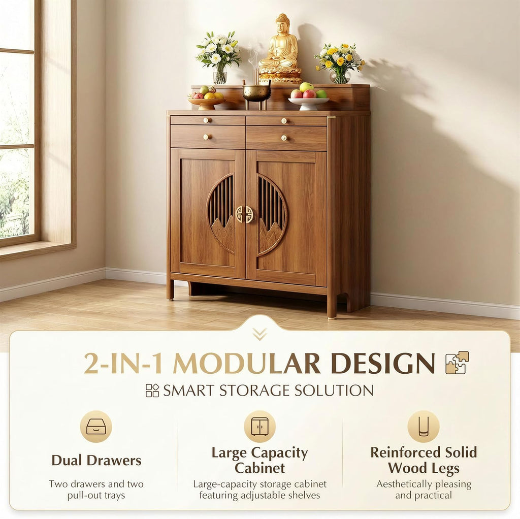 Buddhist Altar De Muertos De Madera Shrine, Solid Wood Frame Buddhist Altar Cabinet with Storage and Drawer, Chinese Buddha Niche Shrine Tables for Home, Office (39" L X 18" W X 49" H, Wood)