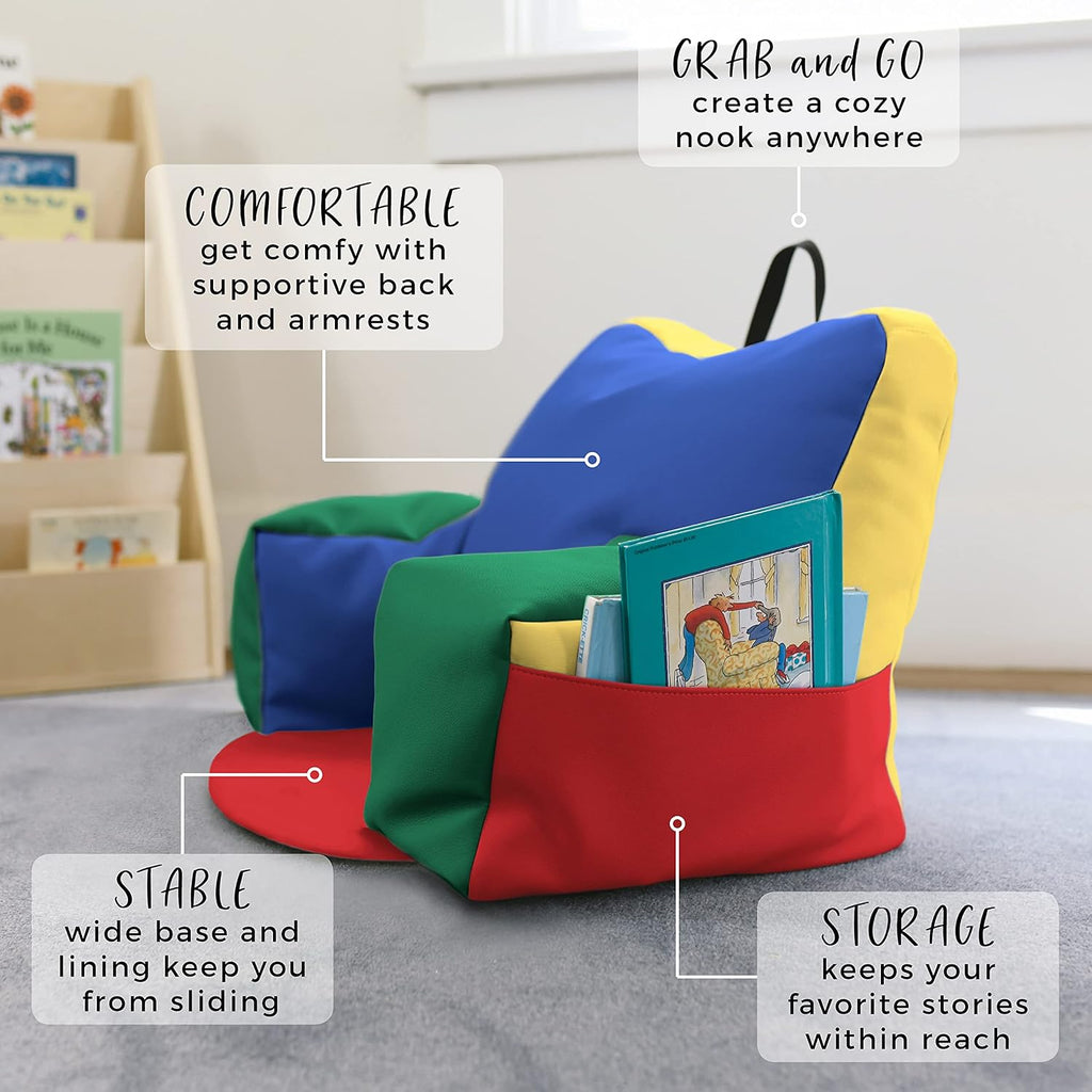FDP SoftScape Relax-N-Read Bean Bag Chair with Supportive Back Rest and Storage Pockets, Flexible, Portable, Alternative Seating for Toddlers, Preschoolers, and Kids - Assorted, 10475-AS