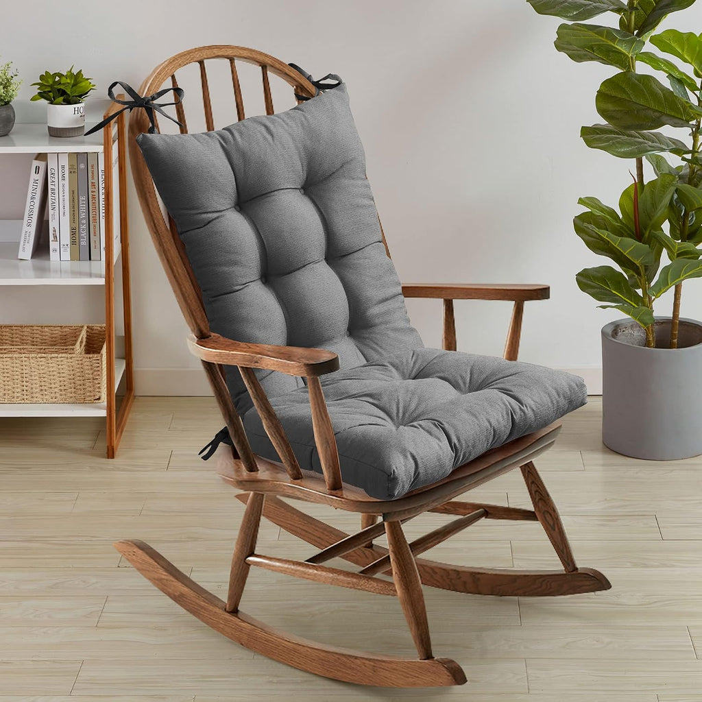 Rocking Chair Cushion Set – 2-Piece Padded Seat & Back Cushions ✅ Non-Slip Bottom, Tie-On Straps ✅ Soft & Thick for Wooden Rockers, Gliders, Porch Chairs – Indoor & Outdoor Use, Dark Gray