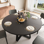Garvee 47 in Inch Round Dining Table for 4, Farmhouse Dining Room Circle Dinner Table,Space Saving Wood Kitchen & Dining Room Furniture, Round Tables with Storage and Metal Square Legs, Black