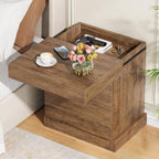 Nightstand with Gun Drawer, Farmhouse Bedside Table with Hidden Storage, Side End Table for Living Room, Bedroom, Little Spaces (Rustic Oak)