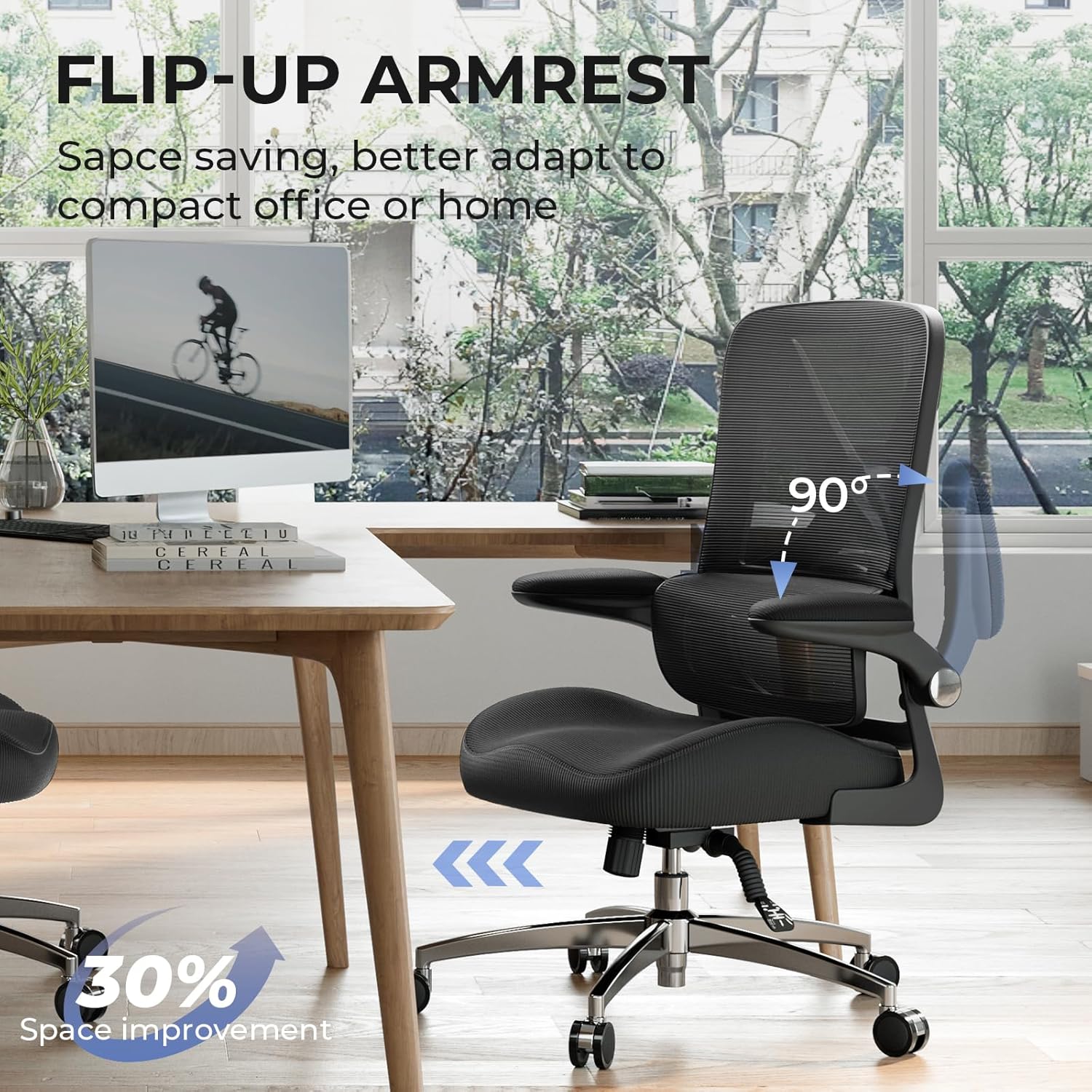Ergonomic Chair - 350lbs Capacity for Big & Tall with 4.8" Thickened Seat Cushion, Sacral Lumbar Support and Flip-Up Arms for Home Office
