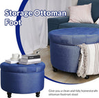 Elevon Large Button Tufted Accent Round Storage Ottoman Upholstered Ottoman with Storage for Living Room & Bedroom, 24.4" x 24.4" x 16.9", Navy Blue