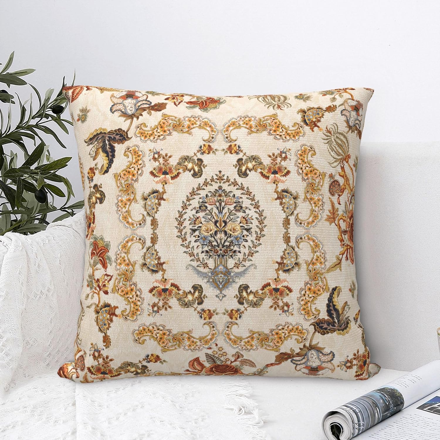 Vintage Floral Decorative Throw Pillow Cover 18x18 Inch Set of 2 Boho Flower Square Pillow Case Farmhouse Cushion Covers for Bed Sofa Living Room Car Home Deco