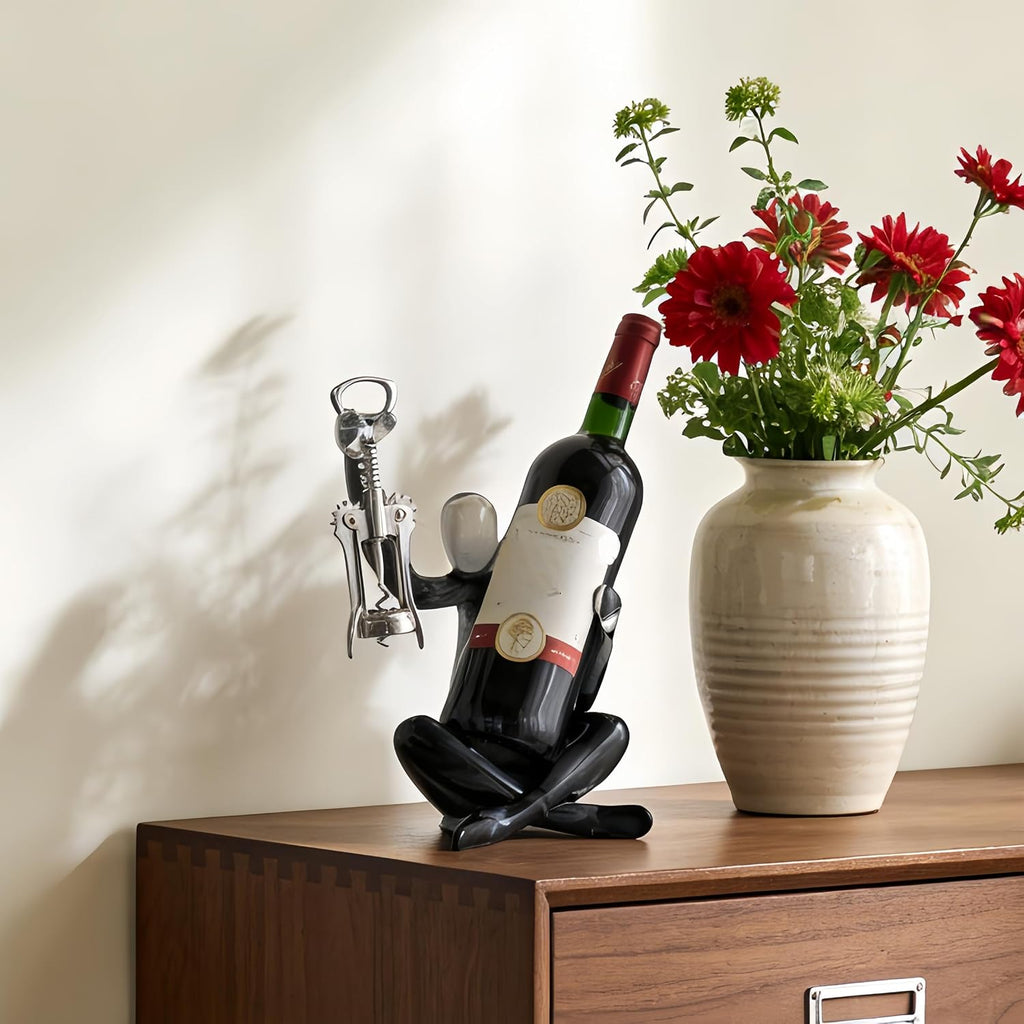 XINXUAN Abstract Wine Bottle Holder Home Decor, Resin Hollow-Out Design Decorative Wine Rack (Gradient Black)