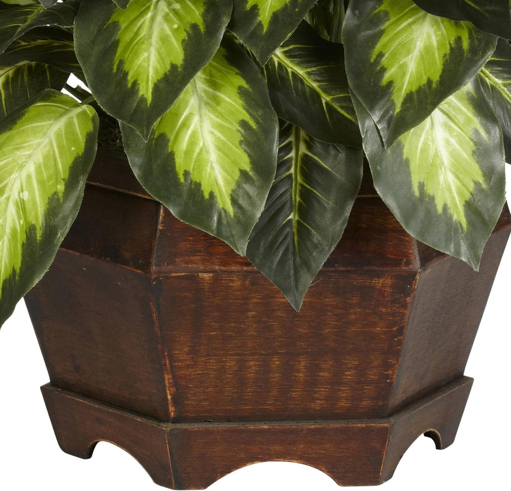 Nearly Natural 24in Artificial Dieffenbachia Silk Plant with Modern Hexagon Planter, Maintenance-Free Indoor Faux Greenery for Room Decor