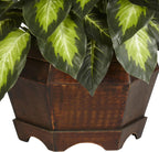 Nearly Natural 24in Artificial Dieffenbachia Silk Plant with Modern Hexagon Planter, Maintenance-Free Indoor Faux Greenery for Room Decor