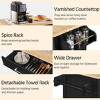 Yaheetech Kitchen Cart with Drawer, Kitchen Island on Wheels with Storage Rack & Cabinets, Microwave Cart for Kitchen with Storage, Rolling Coffee Cart Station, Black
