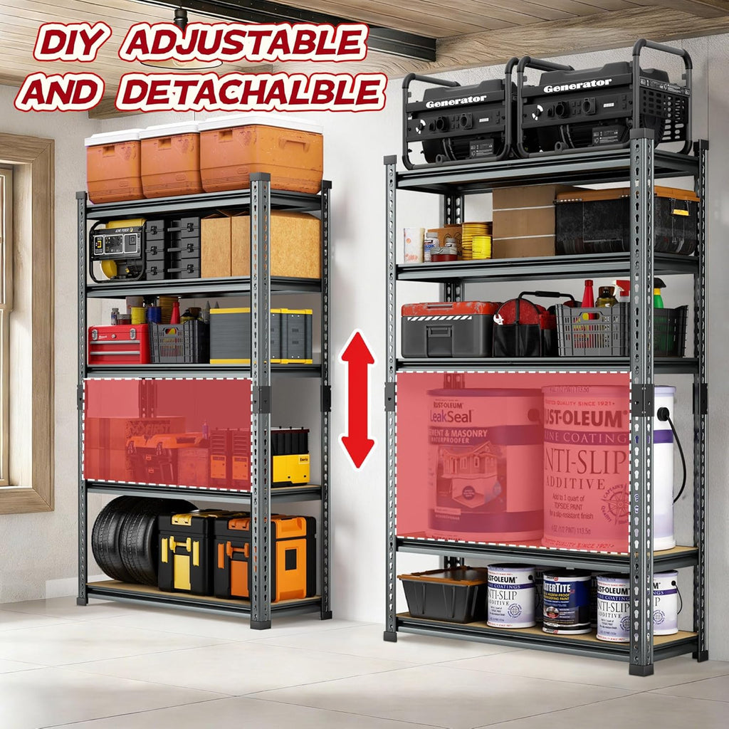 Garage Shelving Heavy Duty, 2450LBS Metal Storage Shelves 5 Tier, Adjustable Shelving Unit 36" W x 12" D x 72" H, Boltless Garage Storage Rack for Garage Basement, Pantry, Warehouse 1Pcs