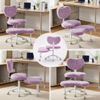 Meditation Chair with Wheels, Ergonomic Criss Cross Chair, Adjustable ADHD Floor Sitting Chair, Swivel Cross Legged Office Chair with High Back, Kneeling Posture Chair, Plush Faux Fur Fabric（Violet）