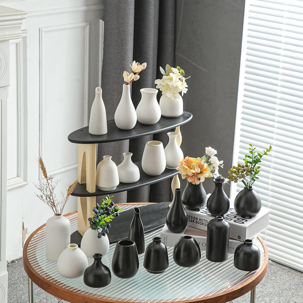 JOJUNO White Bud Vases, Small Ceramic Vase Set of 11, Mini Pottery Vases for Flowers, Decorative Pieces for Home Modern Decor, Boho Decor, Chic Accents for Living Room Dining Table Shelves