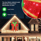 28in Pre-Lit Christmas Bow Decoration, Large Outdoor LED Holiday Yard Deco, Red and Green with Gold Accents, Pre-lit Holiday Door Wreath Topper,16Light Functions, Timer, Hook