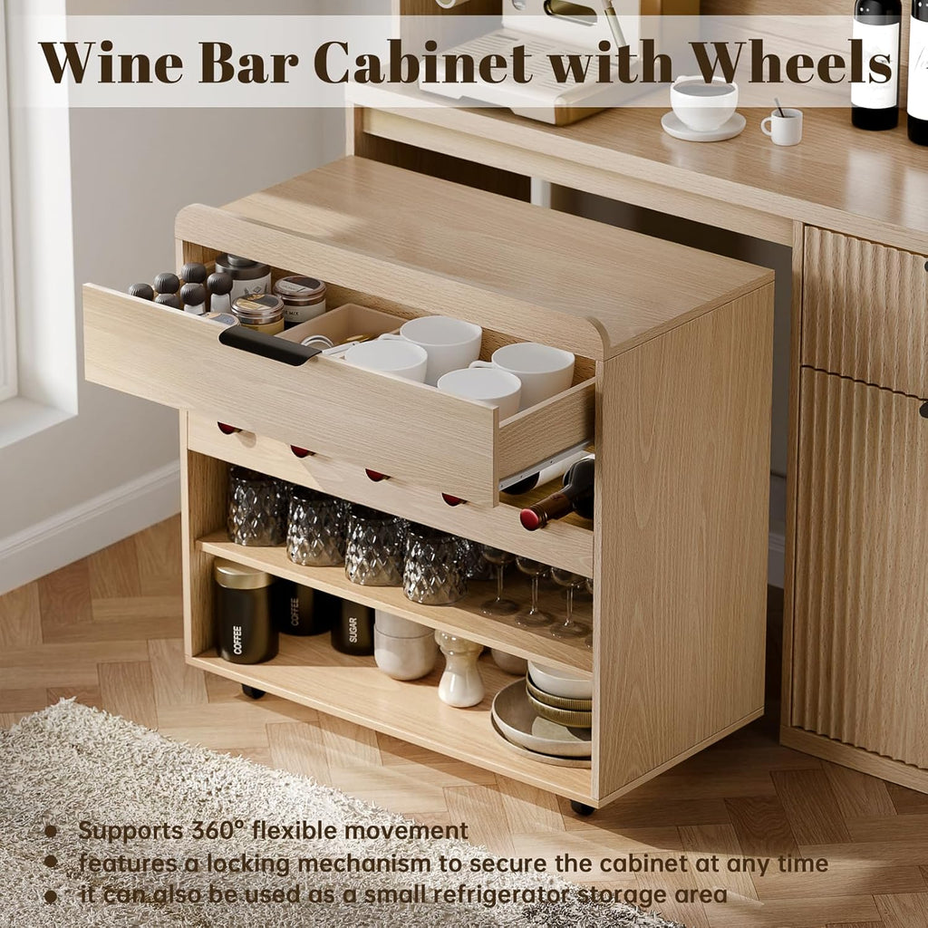 71" Pantry Cabinet,Tall Kitchen Pantry Storage Cabinet with Charging Station and LED Light,Fluted Freestanding Food Storage Cabinet,Farmhouse Kitchen Hutch with Storage Drawers for Living Dining Room
