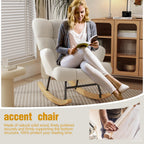 VIRRMO Glider Rocking Chair for Bedroom Chair, Comfy Accent Chair Reading Chair with High Backrest Armchair Teddy Soft Upholstered Living Room Chairs for Nursery Bedroom Home (Milky White)