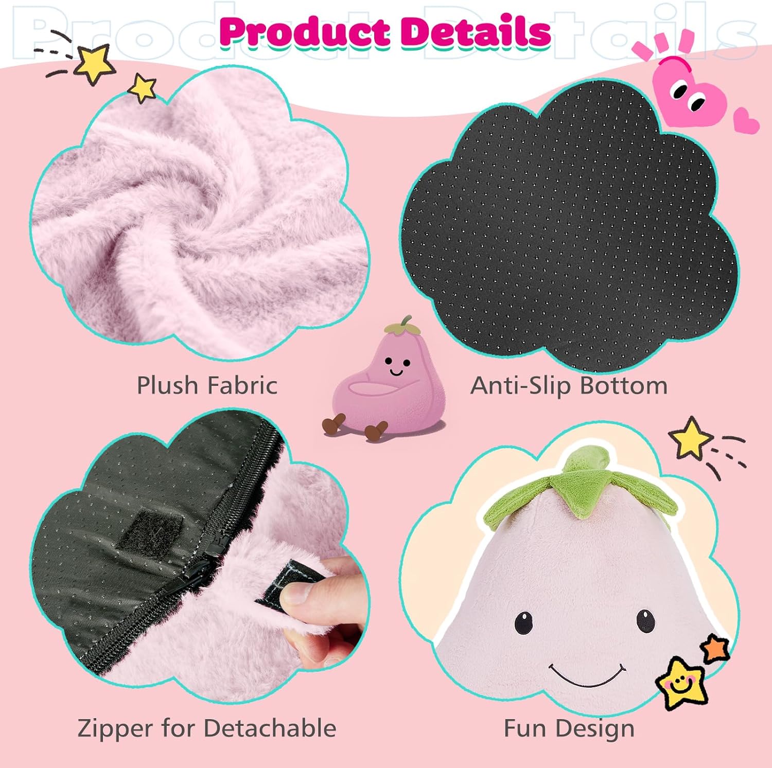 DUMOS Kids Bean Bag Chair, Stuffed Toddler Couch with Faux Rabbit Fur Cover for Teens & Kids, Comfy Lazy Sofa Chair for Reader, Living Room, Bedroom, Aged 4-12 Years, 31 Inch, Pink