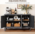 RoyalCraft Buffet Cabinet with Storage, Vintage Solid Wood Sideboard with 3 Carved Doors, Painted Coffee Bar Console Table for Dining Room, Living Room, Kitchen, Distressed Black