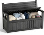 80Gal Resin Outdoor Deck Storage Bench, Lockable Waterproof UV Protected Patio Box, Weatherproof Porch Pool Garden Furniture for Yard Tools & Seat Cushions, Black