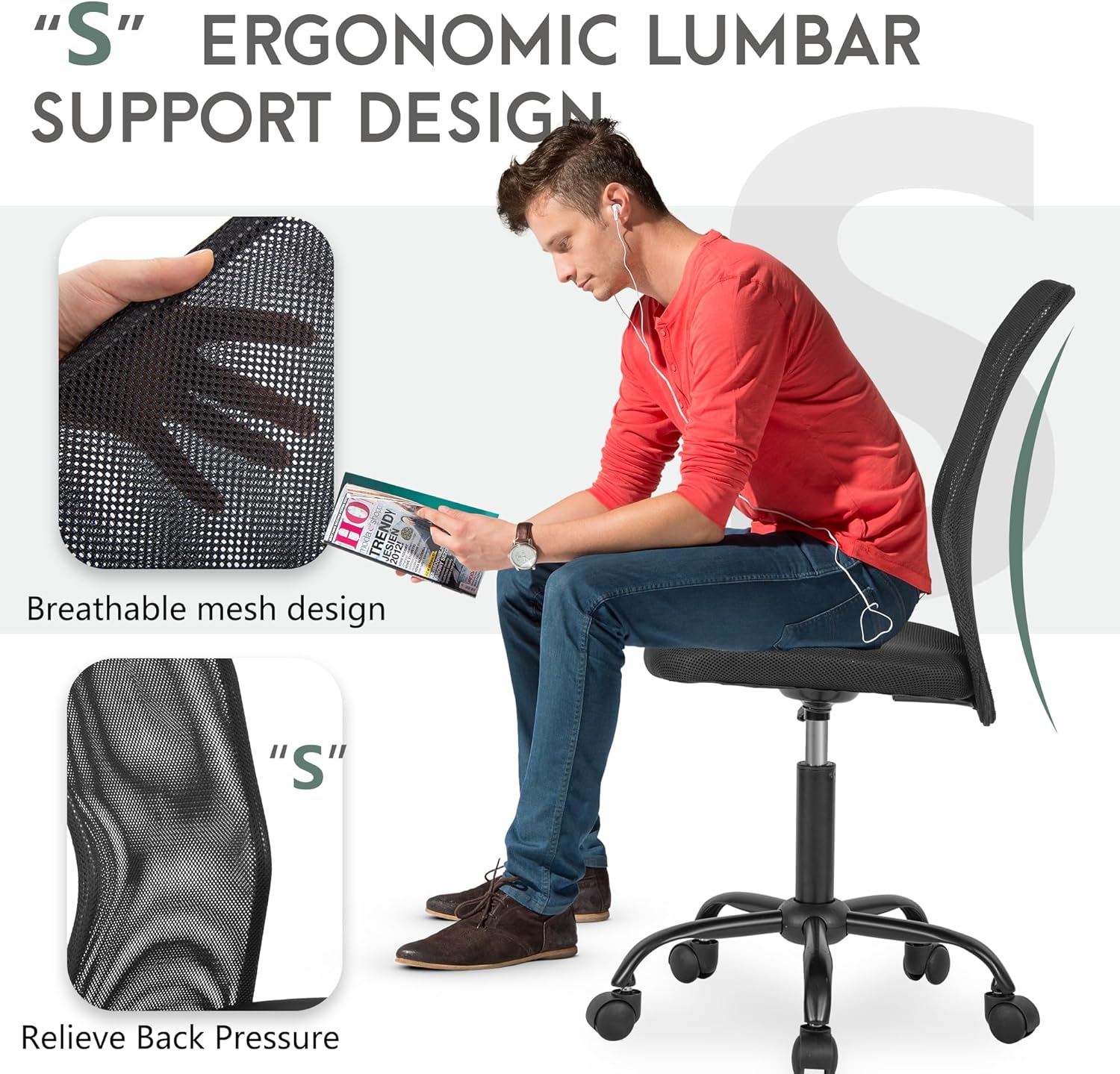 PayLessHere Office Chair Desk Chair Ergonomic Mesh Computer Chair Back Support Modern Executive Mid Back Rolling Swivel Back Support Chair for Home Office (Black)