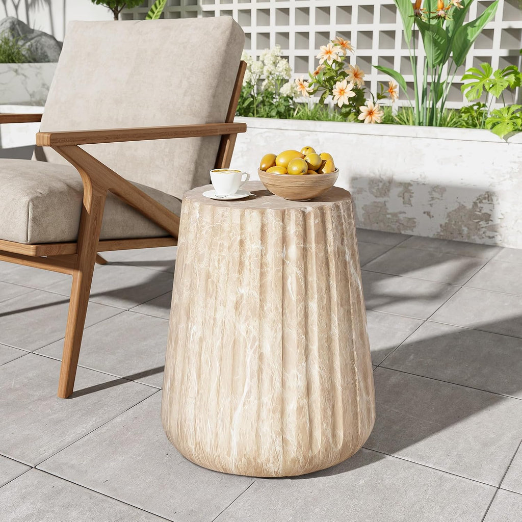 JOSHEN 16" Sturdy Lightweight Concrete Side Table, End Tables with Cylinder Structure, Accent Table with No Assembly for Indoor & Outdoor, Gold