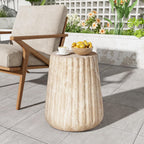 JOSHEN 16" Sturdy Lightweight Concrete Side Table, End Tables with Cylinder Structure, Accent Table with No Assembly for Indoor & Outdoor, Gold