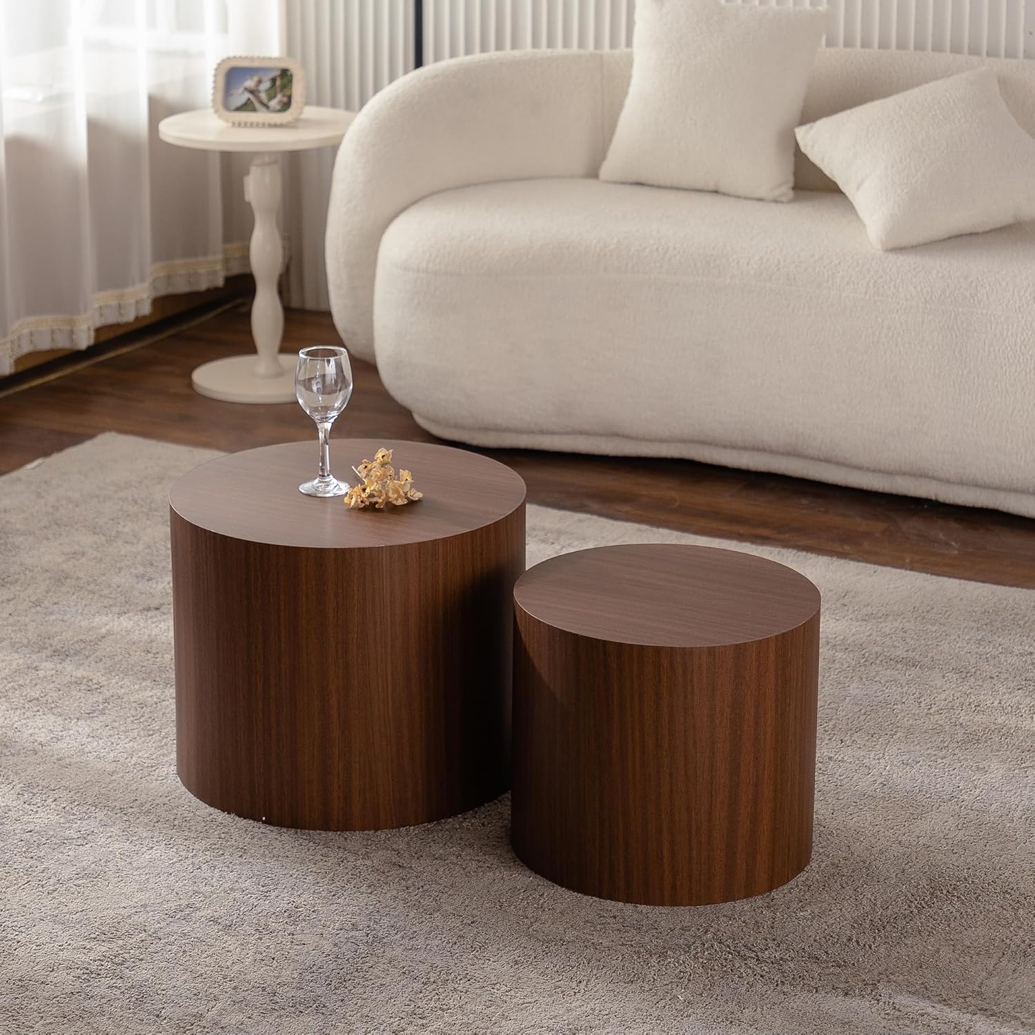 Nesting Coffee Table Set of 2, Round 18.9" Coffee Tables & 14.96" Table Circle, Modern Accent Table for Small Space Living Room Bedroom