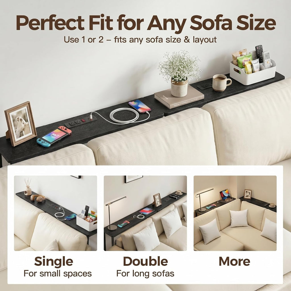 8.6" Narrow Console Table Behind Couch, 39.7” L x 32.3” H, Slim Sofa Table with Fast Charging Station for Small Spaces, Skinny Entryway & Hallway Table, Easy Assembly（Black）
