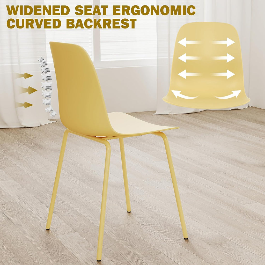 Mid Century Kitchen Chairs Set of 4,Yellow Plastic Dining Chairs Outdoor Chairs with Metal Legs for Living & Dining Room(4pcs,Yellow)