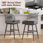 MEISSALIVVE Bar Stools Set of 6, Rattan Counter Height Bar Stools, 26" H Swivel Patio Bar Stools with Boho Woven Rope Back for Kitchen Patio Garden Cushions Included, Grey